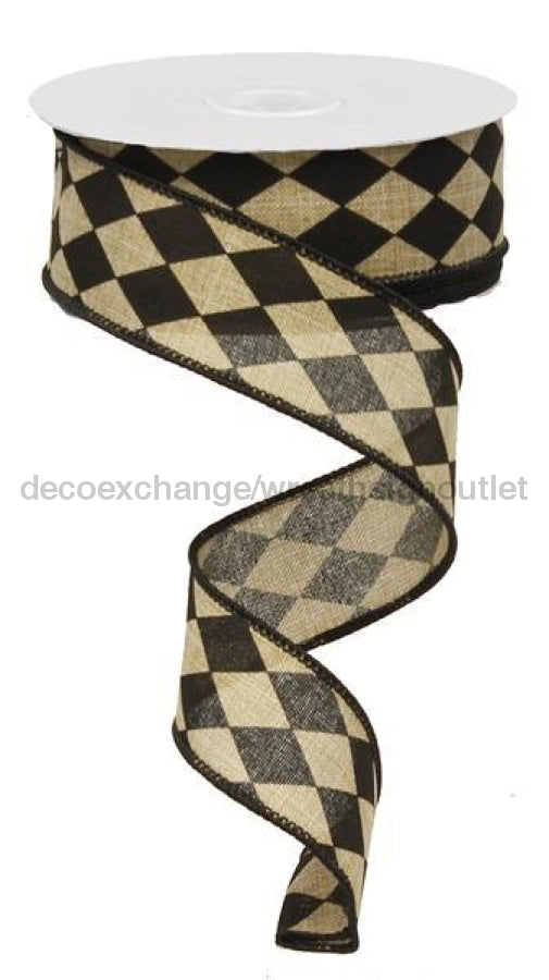 1.5"X10YD HARLEQUIN ON ROYAL BURLAP Beige/Black RG01464X4 - DecoExchange
