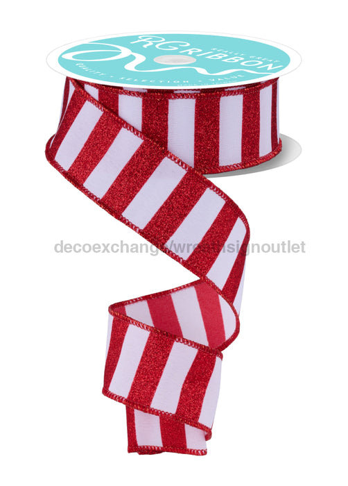 1.5’’X10Yd Horizontal Glitter Stripes White/Red RGF196667 Ribbon