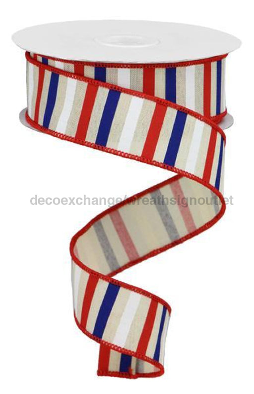 1.5"X10Yd Horizontal Stripe On Royal Cream/Red/Blue/White RGA120464 - DecoExchange