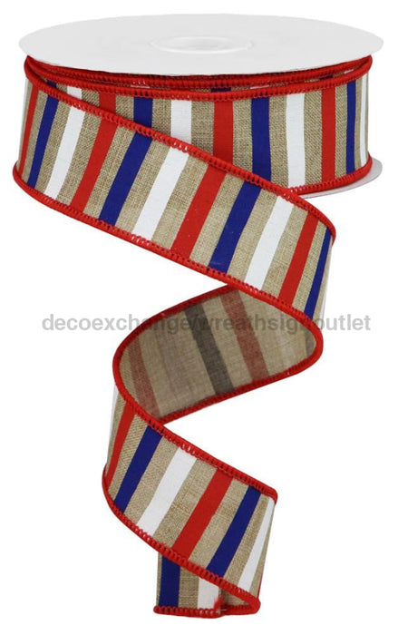 1.5’’X10Yd Horizontal Stripe On Royal Lt Beige/Red/Blue/White RGA1204A1 Ribbon