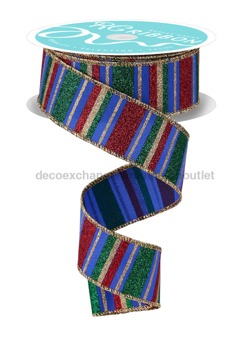 1.5’’X10Yd Horizontal Stripe Ryl Blue/Red/Emrld/Gold RGF191425 Ribbon