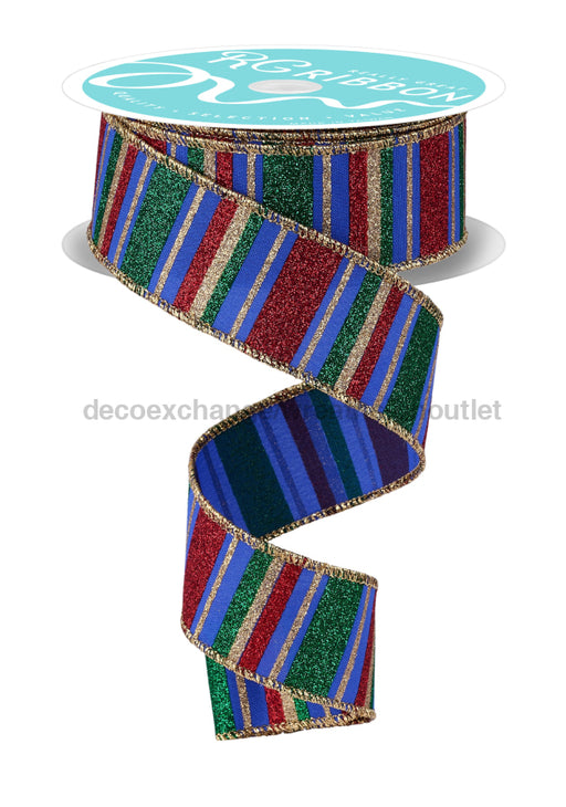 1.5’’X10Yd Horizontal Stripe Ryl Blue/Red/Emrld/Gold RGF191425 Ribbon
