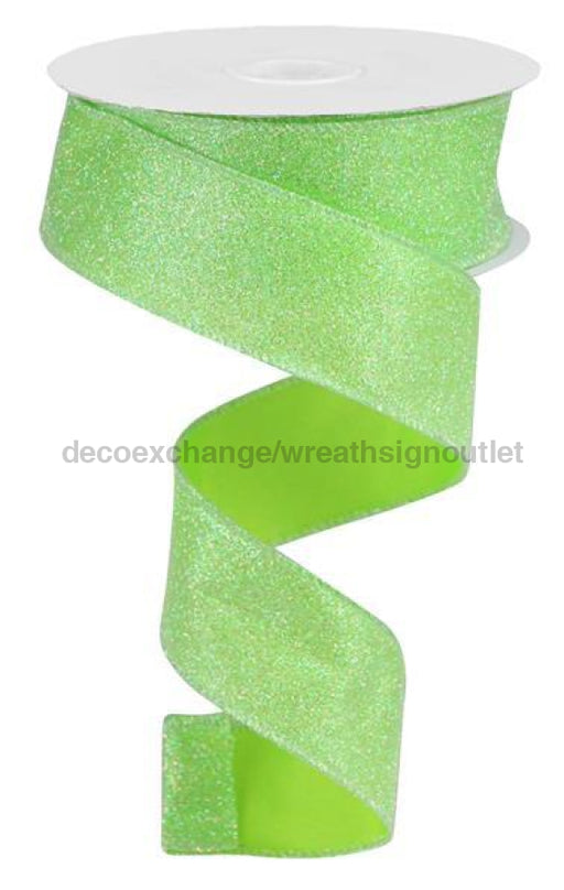 1.5"X10Yd Iridescent Glitter On Satin Lime Green/Iridescent RGA181633 - DecoExchange