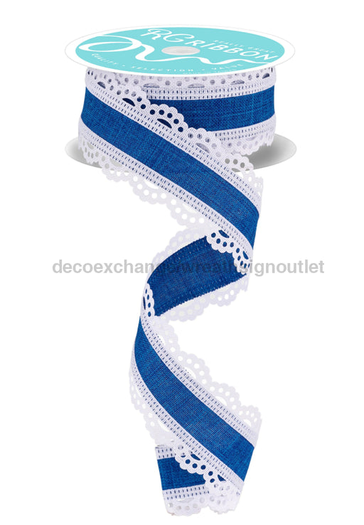 1.5’’X10Yd Lace Edge Royal Burlap White/Royal Blue Rga1541Wr Ribbon