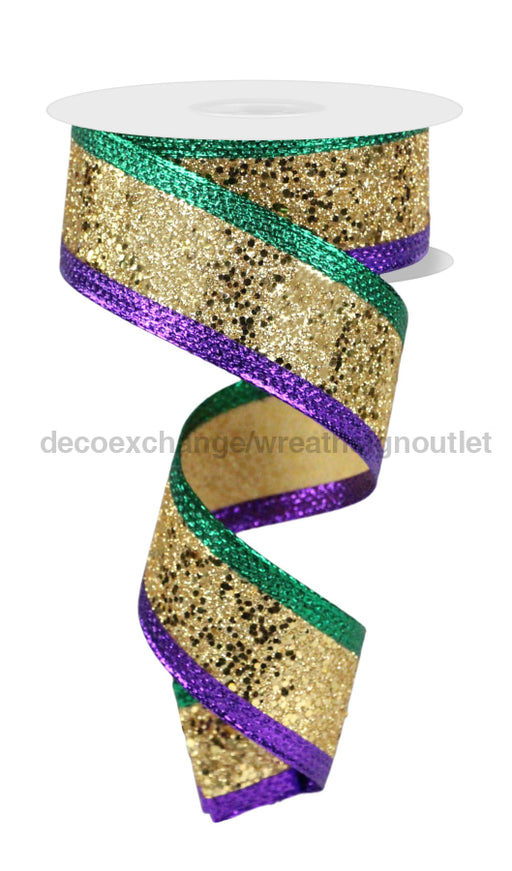 1.5’’X10Yd Large Glitter/Metallic Mardi Gras Rga8814Wy Ribbon