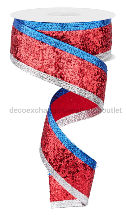 1.5’’X10Yd Large Glitter/Metallic Red/Silver/Blue Rga88127T Ribbon