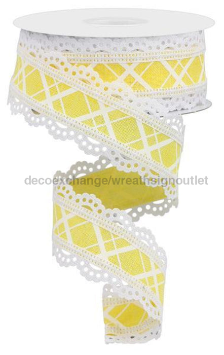 1.5"X10Yd Line Check/Lace Yellow/White RGA856529 - DecoExchange