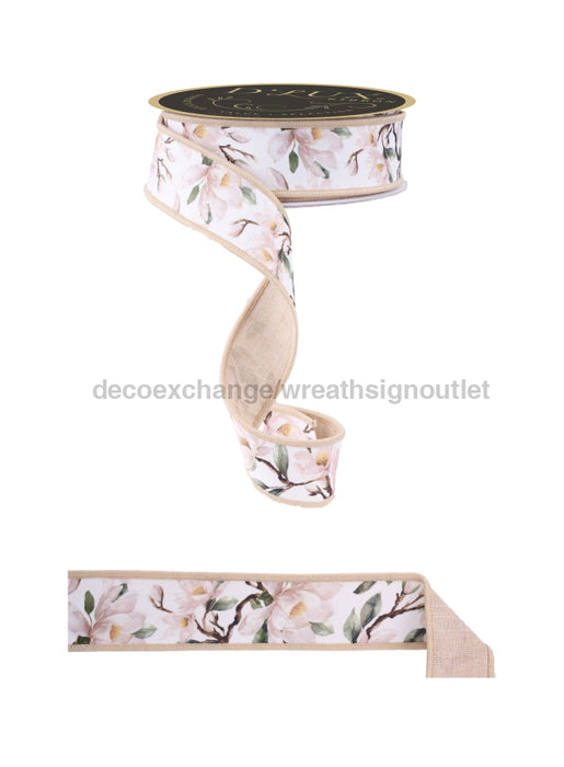 1.5’’X10Yd Magnolias/Fused Ivory/Cream/Green Lx101437 Ribbon