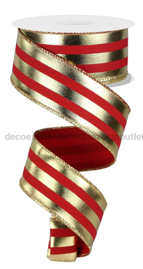 1.5"X10Yd Metallic Vertical Stripes Red/Gold RGE142836 - DecoExchange