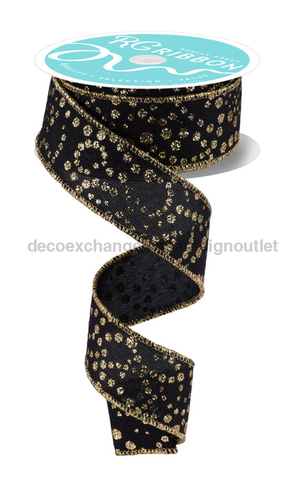 1.5"X10Yd Mini Glitter Dots Black/Gold RGF171986 - DecoExchange