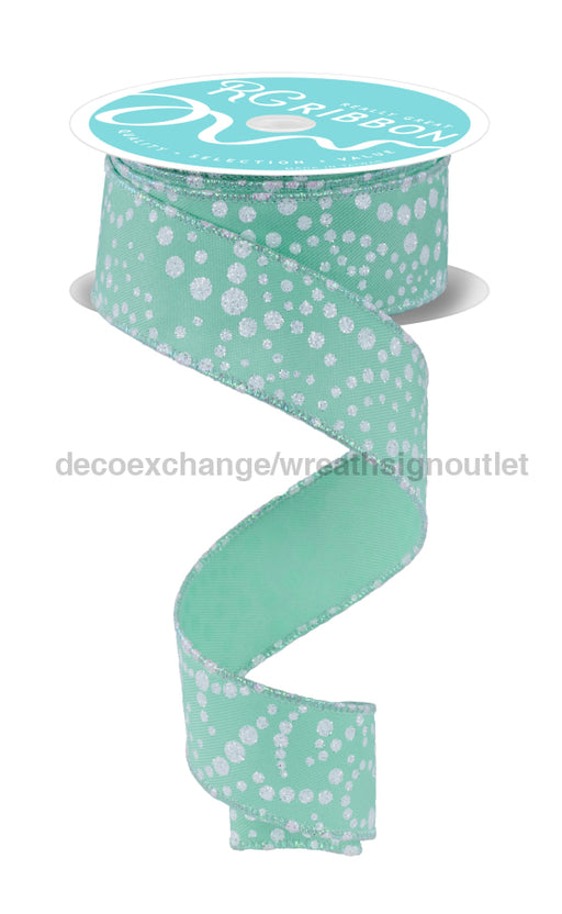 1.5’’X10Yd Mini Glitter Dots Mint Green/Irid White RGF1733AN Ribbon