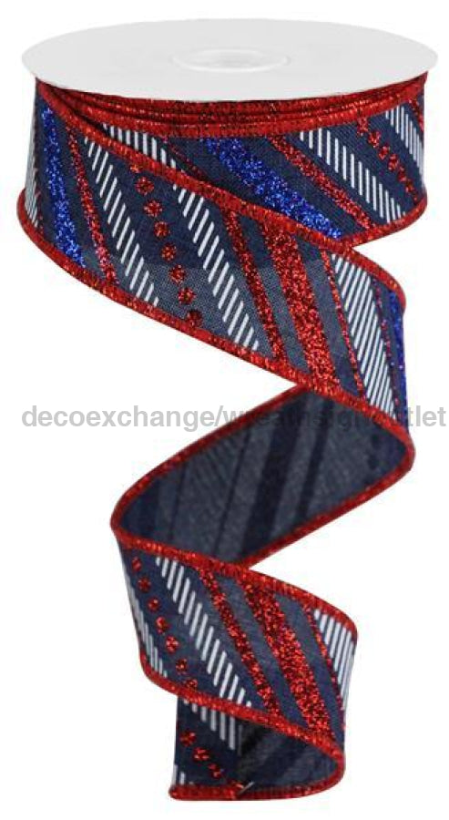 1.5X10Yd Multi Diagonal Stripes/Royal Navy Blue/Red/Blue/White Rgb130119 Ribbon