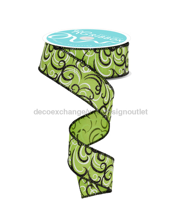 1.5’X10Yd Multi Swirls Lime/Black/White Rgf132233 Ribbon