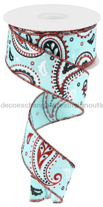 1.5"X10Yd Paisley On Royal Ice Blue/Wht/Red/Blk RGC1381EX - DecoExchange