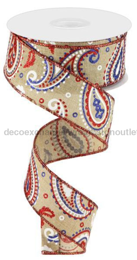 1.5"X10Yd Paisley On Royal Lt Beige/Wht/Red/Ryl Blue RGC1381CJ - DecoExchange