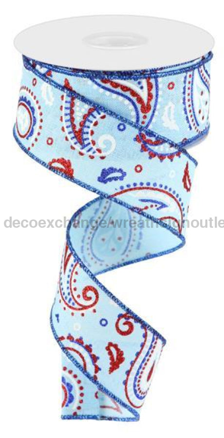 1.5"X10Yd Paisley On Royal Pale Blue/Wht/Rd/Ryl Blue RGC138114 - DecoExchange