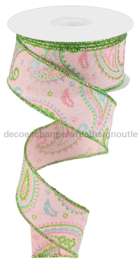 1.5’X10Yd Paisley On Royal Pale Pink/Grn/Lt Blue Rgc138415 Ribbon