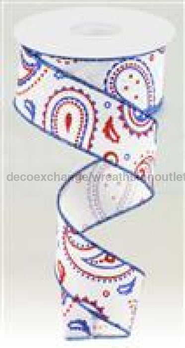 1.5"X10Yd Paisley On Royal White/Red/Royal Blue RGC138127 - DecoExchange