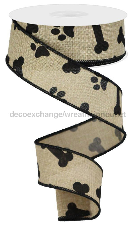 1.5"X10Yd Paw Print/Bones On Royal Lt Beige/Black RGA114701 - DecoExchange