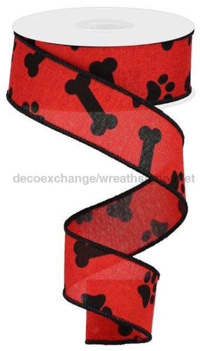 1.5"X10Yd Paw Print/Bones On Royal Red/Black RGA114724 - DecoExchange