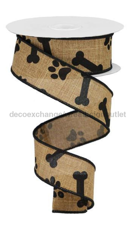 1.5"X10Yd Paw Print/Bones On Royal Tan/Black RGA1147F2 - DecoExchange