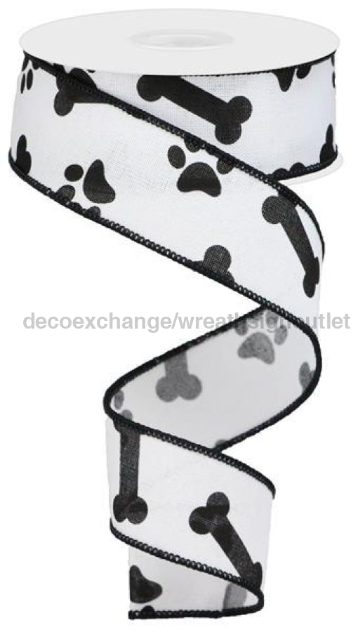 1.5"X10Yd Paw Print/Bones On Royal White/Black RGA114727 - DecoExchange