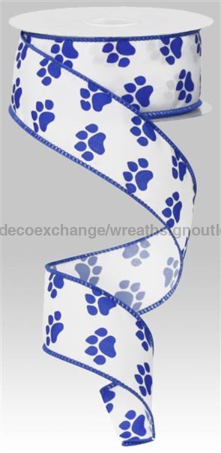 1.5"X10Yd Paw Print White/Blue RG1776WR - DecoExchange