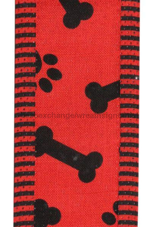1.5"X10Yd Paw Prints/Bones/Thin Stripe Red/Black RGA808224 - DecoExchange