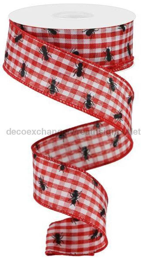 1.5"X10Yd Picnic Ants On Gingham Red/White/Black RGA1726F3 - DecoExchange