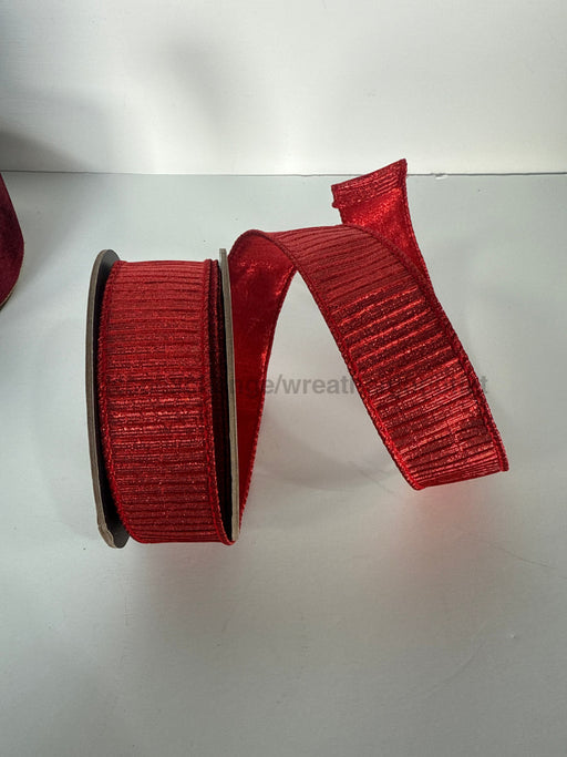 1.5’’X10Yd Pleated Lame Matching Metallic Back Red Ribbon