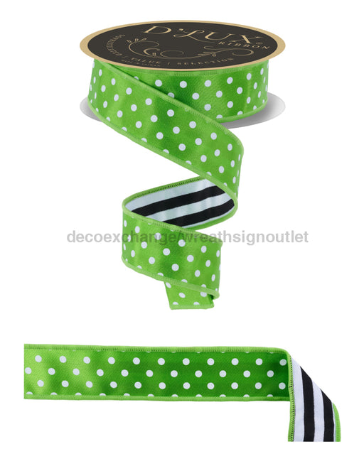 1.5’’X10Yd Polka Dot/Stripe Fresh Green/Black/White LX3117LT Ribbon
