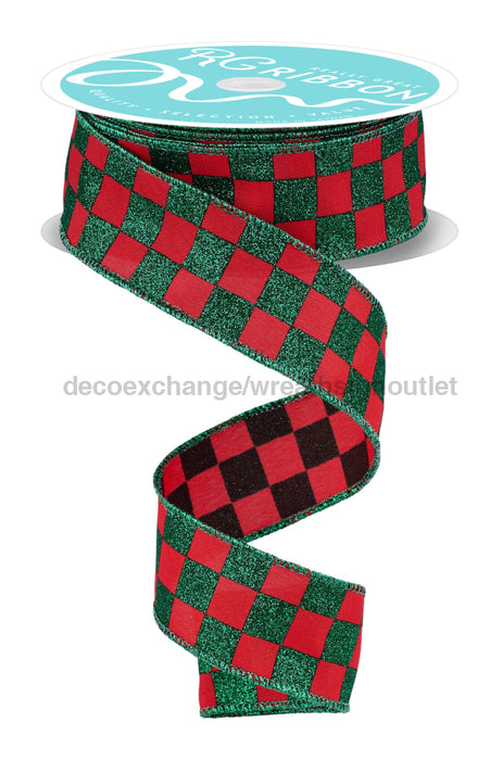 1.5’’X10Yd Print Glitter Check Red/Emerald Green RGH10594N Ribbon