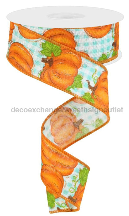 1.5’’X10Yd Pumpkin Patch/Check Ivory/Orange/Moss/Turq RGA14794H Ribbon