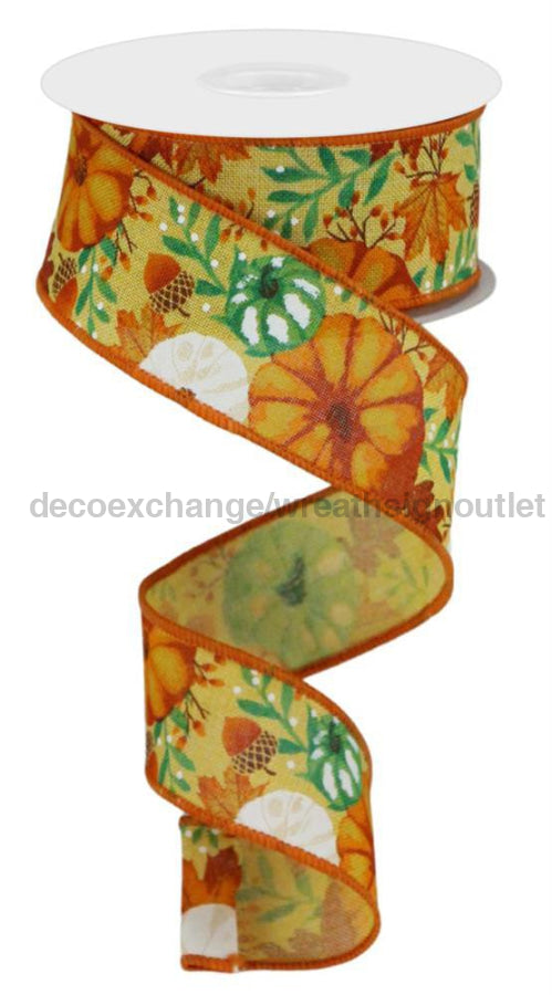 1.5’’X10Yd Pumpkins/Foliage On Royal Mustard/Orange/Rust RGB10804C Ribbon