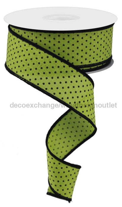 1.5"X10Yd Raised Swiss Dots On Royal Lime Green/Black RG01685AM - DecoExchange