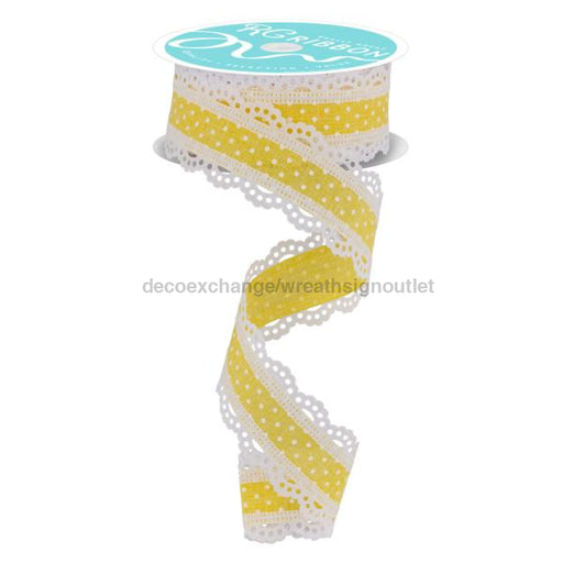 1.5X10Yd Raised Swiss Dots W/Lace Yellow/White Rg0886929 Ribbon