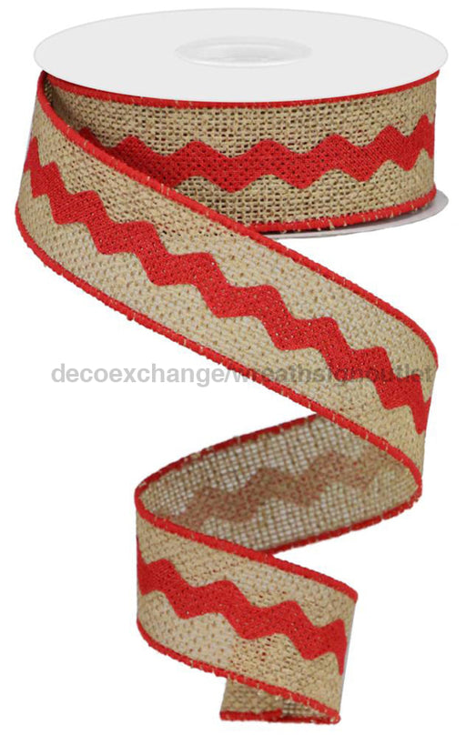 1.5’’X10Yd Royal Burlap Ric Rac Natural/Red Rg204424 Ribbon