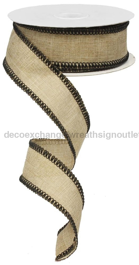 1.5"X10Yd Royal Burlap With Stitch Edge Natural/Black RG011089A - DecoExchange
