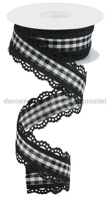 1.5’’X10Yd Scalloped Edge Gingham Black/White W/Black Rga1543X6 Ribbon