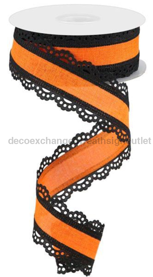 1.5"X10Yd Scalloped Edge Royal Burlap Black/New Orange RGA1541P2 - DecoExchange