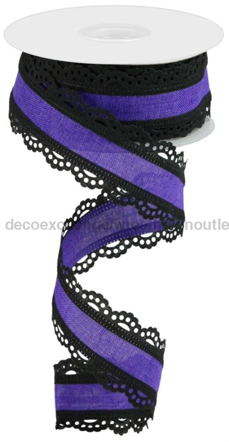 1.5"X10Yd Scalloped Edge Royal Burlap Black/New Purple RGA1541YR - DecoExchange