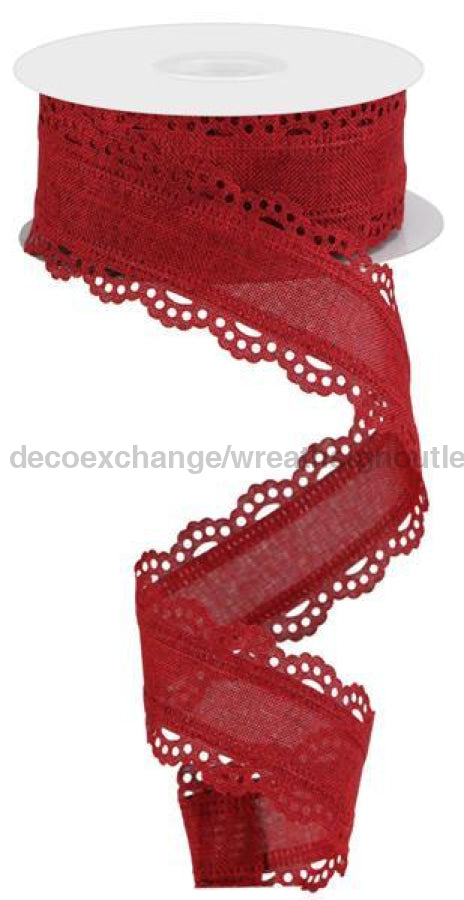 1.5"X10Yd Scalloped Edge Royal Burlap Burgundy RGC130205 - DecoExchange