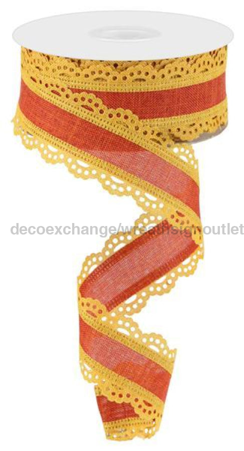 1.5"X10Yd Scalloped Edge Royal Burlap Dark Mustard/Rust RGA1541F4 - DecoExchange