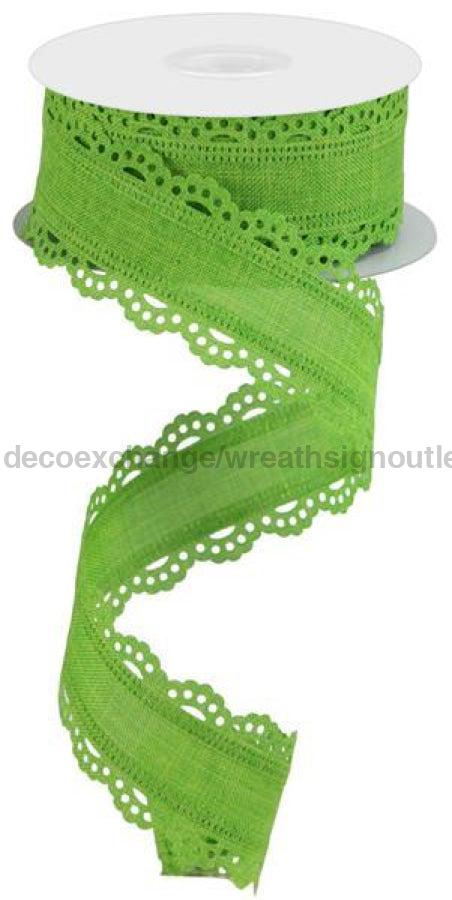 1.5"X10Yd Scalloped Edge Royal Burlap Fresh Green RGC1302LT - DecoExchange