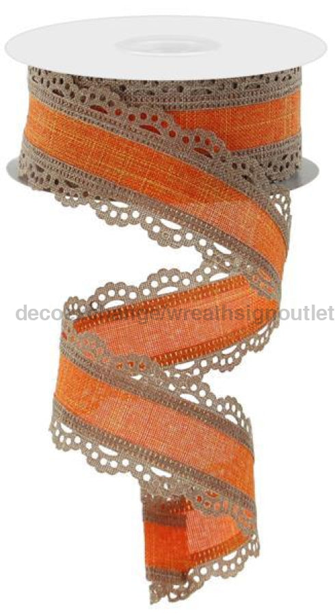 1.5"X10Yd Scalloped Edge Royal Burlap Light Beige/Orange RGA154120 - DecoExchange