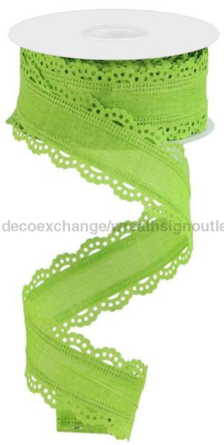 1.5"X10Yd Scalloped Edge Royal Burlap Lime Green RGC130233 - DecoExchange