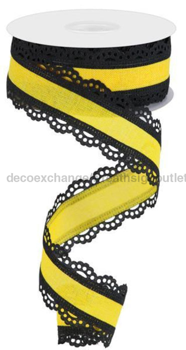 1.5"X10Yd Scalloped Edge Royal Burlap Sun Yellow/Black RGA154157 - DecoExchange