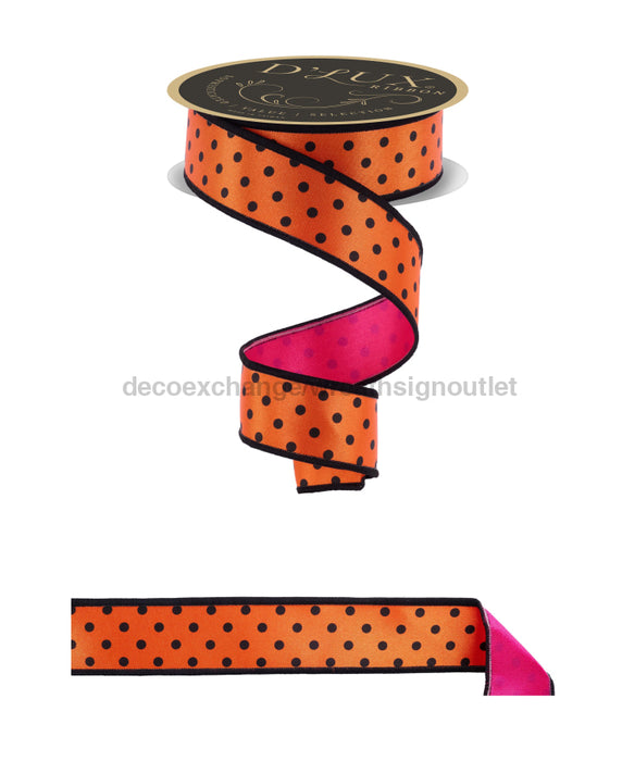 1.5’’X10Yd Small Polka Dot/Fused Orange/Black/Hot Pink Lx3050Ja Ribbon