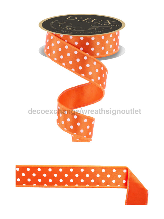 1.5’’X10Yd Small Polka Dot/Fused Orange/White Lx303020 Ribbon