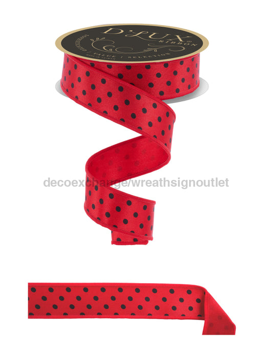 1.5’’X10Yd Small Polka Dot/Fused Red/Black LX304624 Ribbon